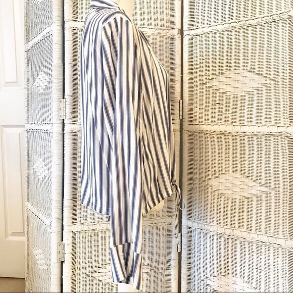 Hiatus White Blue Stripe Cropped Tie Front Blouse - Picture 8 of 8